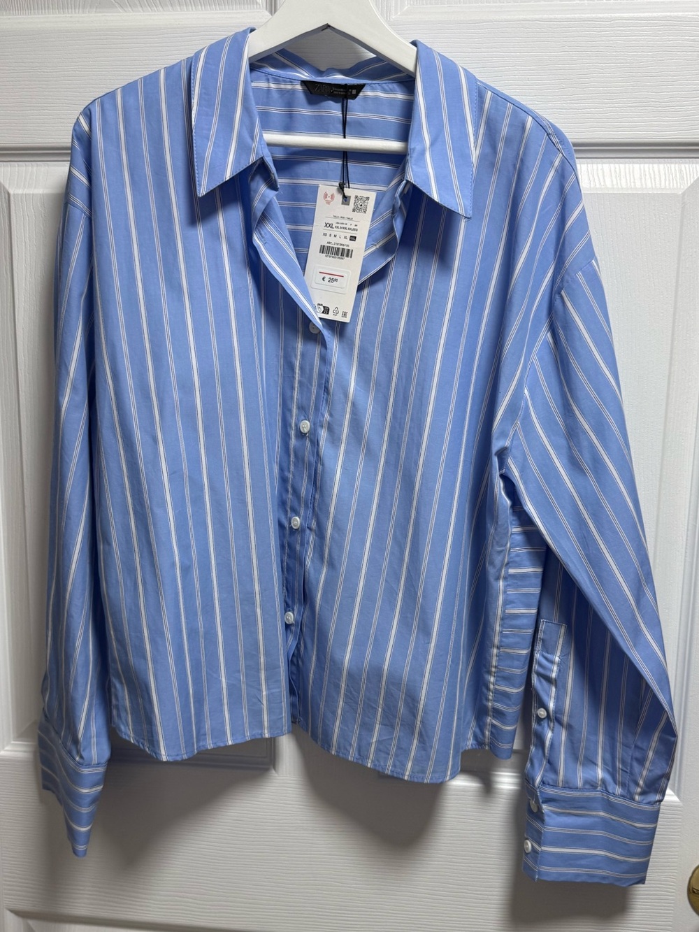 Zara Light Blue and White Striped Button-Down Shirt NWT